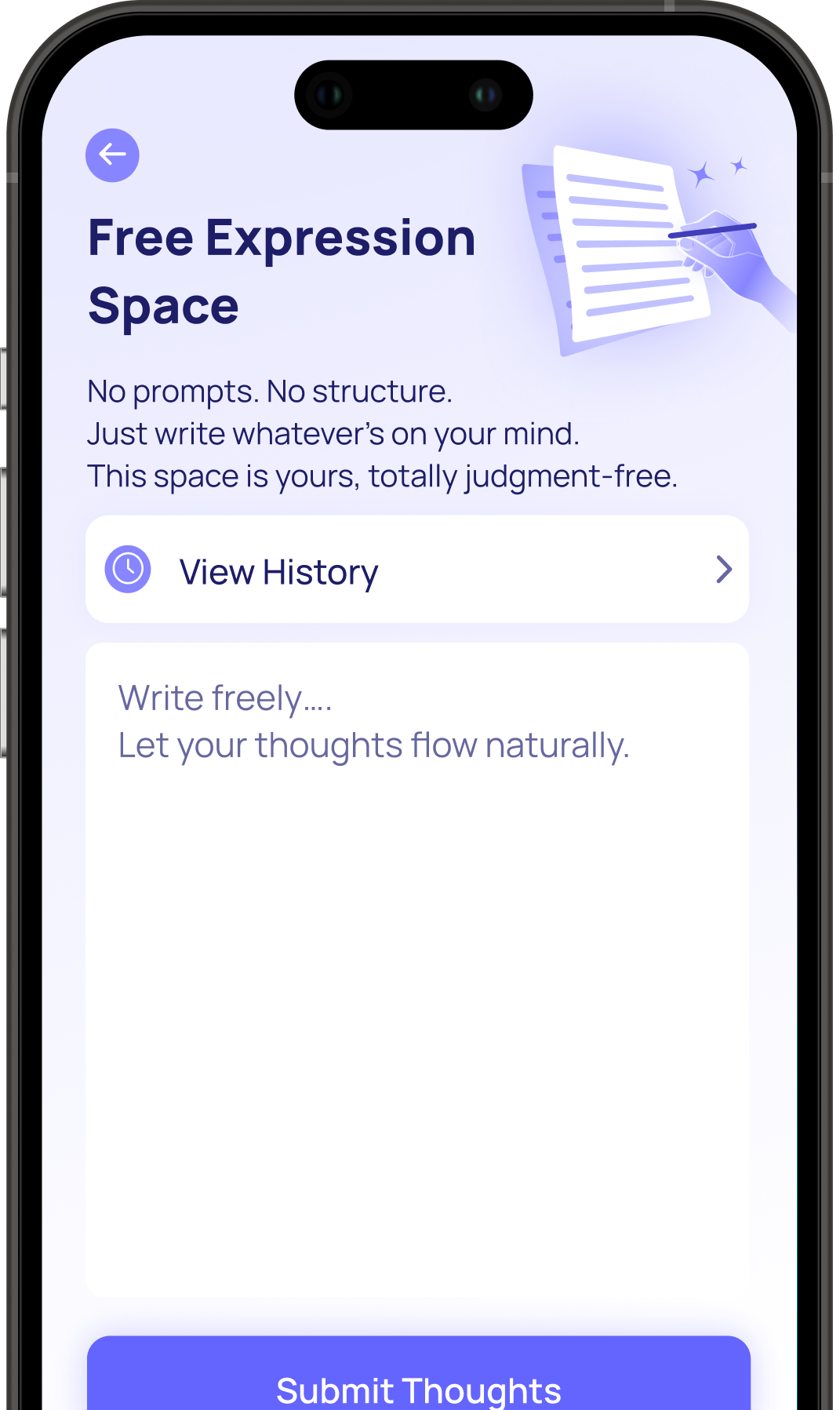 Freeform Writing Interface - Write whatever comes to mind - thoughts, experiences, dreams, or reflections